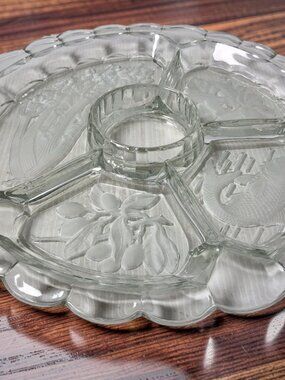 Vintage 1950s Benedict Proctor Divided Glass Relish Serving Platter Frosted Inta